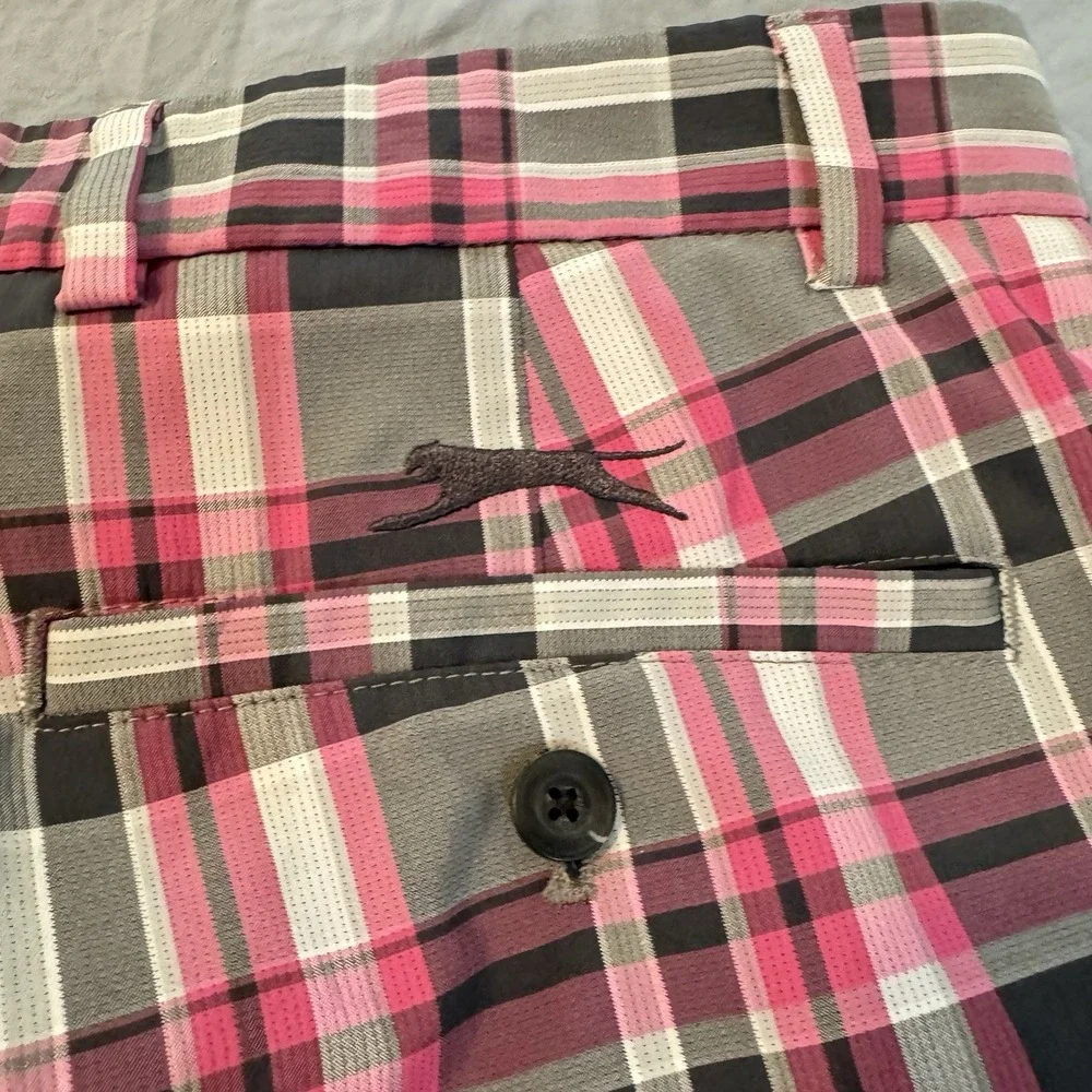Slazenger Men's Plaid Golf Shorts Pink/Black/White Size 34‎